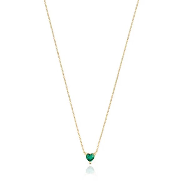 Tous Short Gold Plating Necklace with lab-grown Emerald Garden of Love LGG - Picture 1 of 3